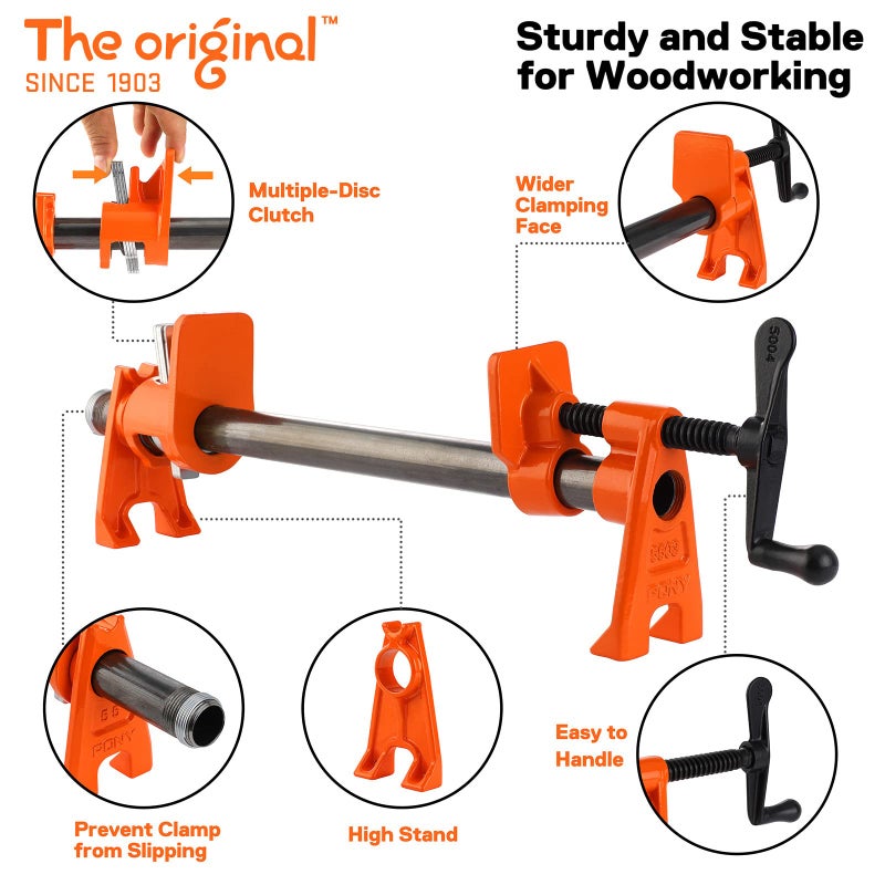 PONY PRO 2-Pack Heavy-Duty Wood Gluing Pipe Clamp Fixture for 3/4 Inch Black Pipe - Image 4